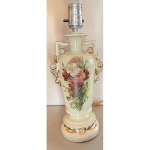 Vintage Floral Mum Ceramic Table Lamp Gold Trim Urn Shape Cream It Works